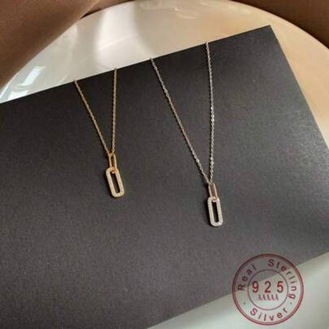 SHEIN 1pc S925 Sterling Silver Minimalist Chic Niche Luxury Feel Double Ring Necklace For Women