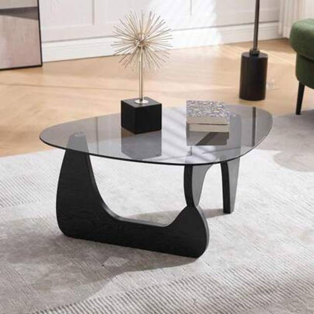 SHEIN Triangular Glass Coffee Table For Living Room Modern Teatable Sofa Side Table With Solid Wooden Base