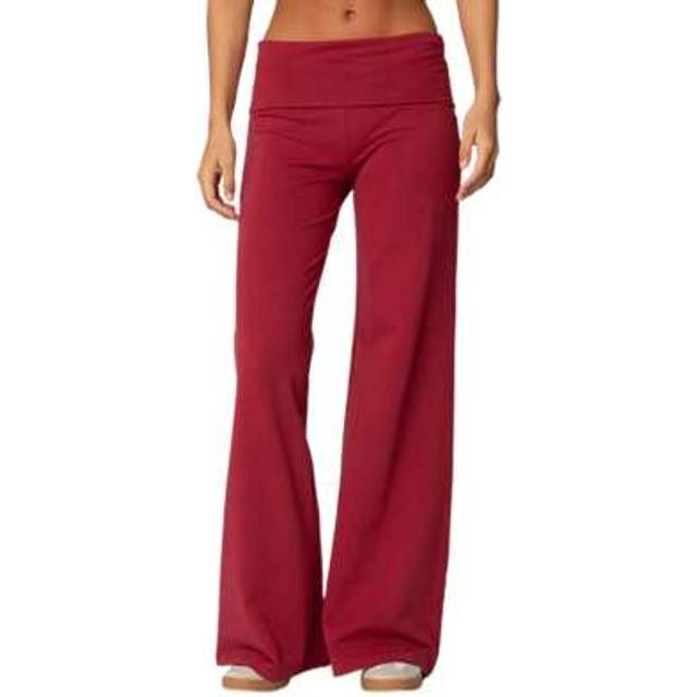 SHEIN Women&#39;s Spring Summer Baggy Pants Foldover Waist Solid Color Loose Wide Leg Pants