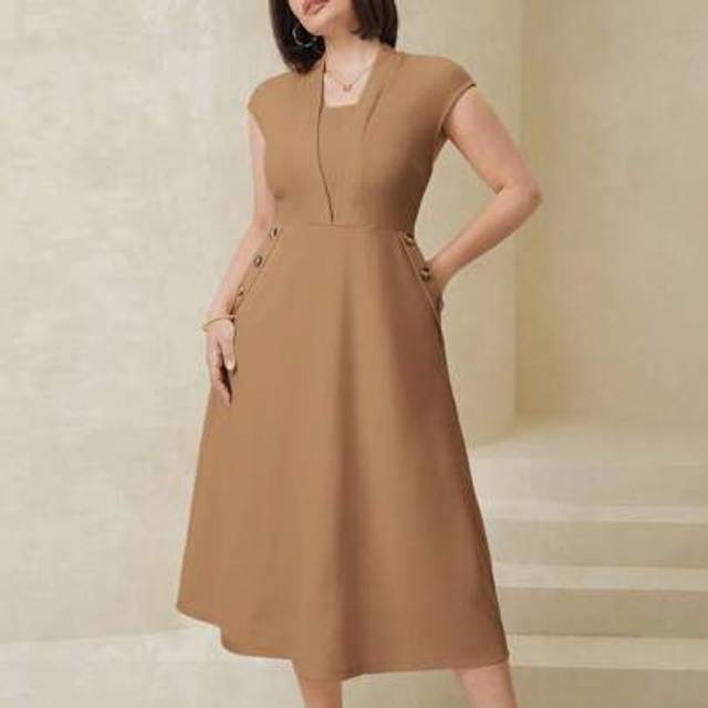 SHEIN Plus Size Elegant Button Decor Office Dress