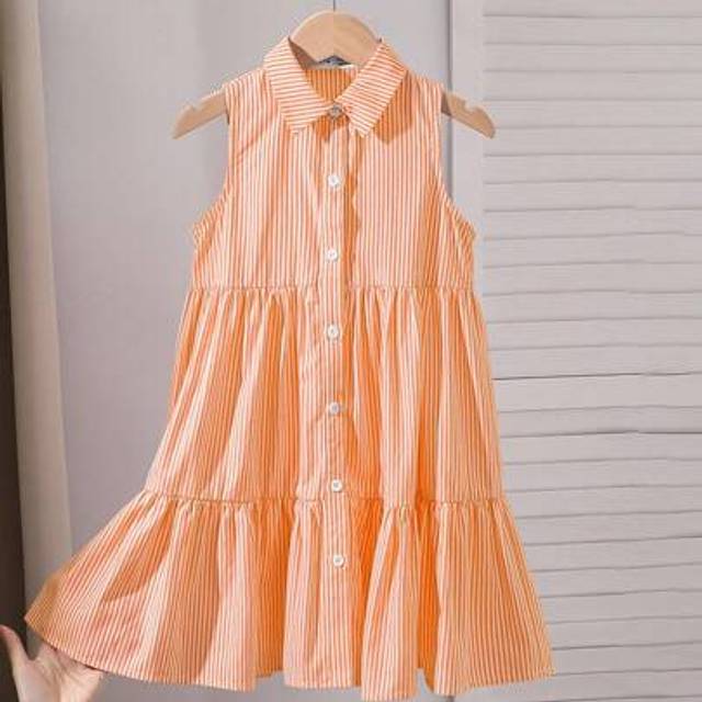 SHEIN Young Girl Fitted Sleeveless All-Match Casual Striped Slip Dress