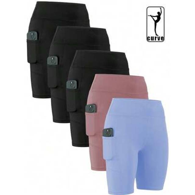 SHEIN 5 Pcs/Set Plus Size Women Activewear High Waist Fitted Shorts, Variety Of Colors, Yoga Shorts With Pockets For Daily Casual Wear, Cycling, Workout