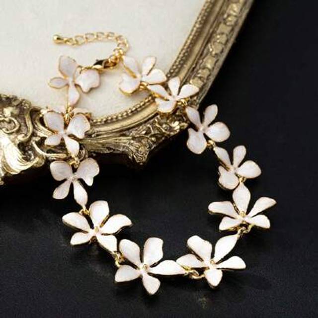 SHEIN 1pc Alloy Plated 18K Enamel 3D Floral Anklet, Vintage Oil Painting Vibe Elegant Foot Jewelry For Women