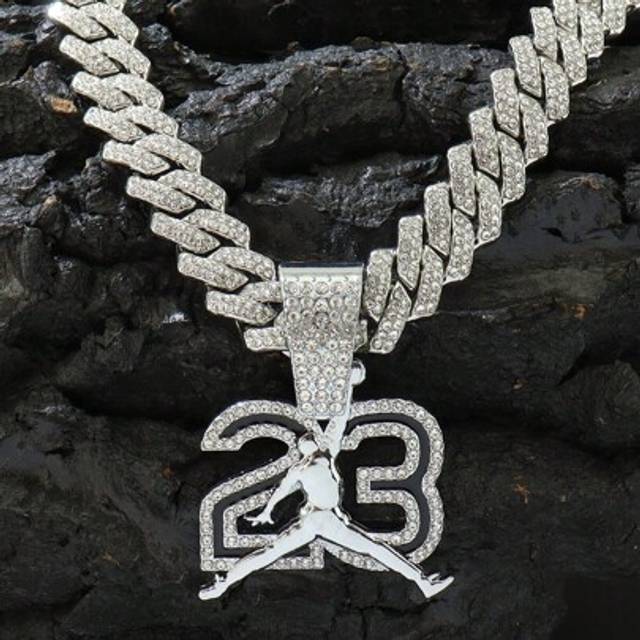 SHEIN 1pc Hip Hop Rhinestone Shiny Oversized Punk Streetwear Rap 15mm Diamond Shape Chain Necklace With 23 Basketball Pendant, Suitable For Men, Jewelry For