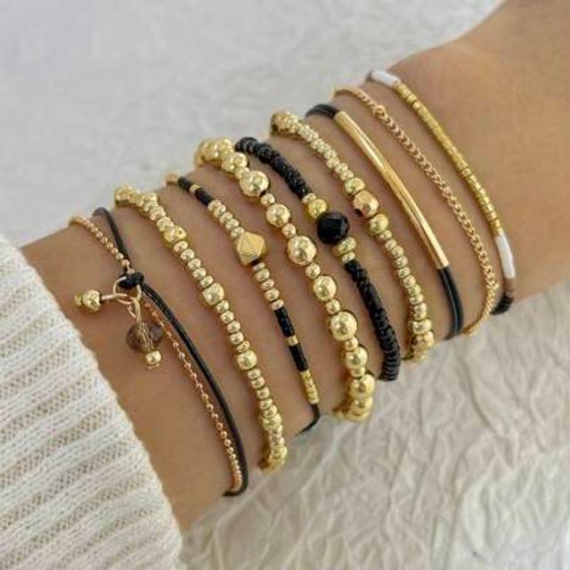 SHEIN 9pcs CCB Bead Elastic Line Adjustable Braided Bracelets For Women