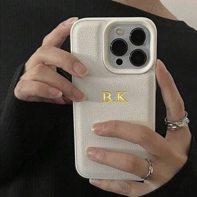 SHEIN Apple Phone Charm Customized Phone Case Compatible With Iphone 15 14 13 12 11 Pro Max Personalized Initials Name 3D DIY Engraved Gold Letters Back Cov