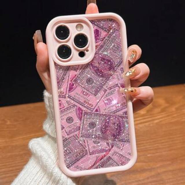 SHEIN 1pc Y2K Style Millennial Dollar Print Shock Proof Phone Case Compatible With Iphone 11/12/13/14/15/16, Pink