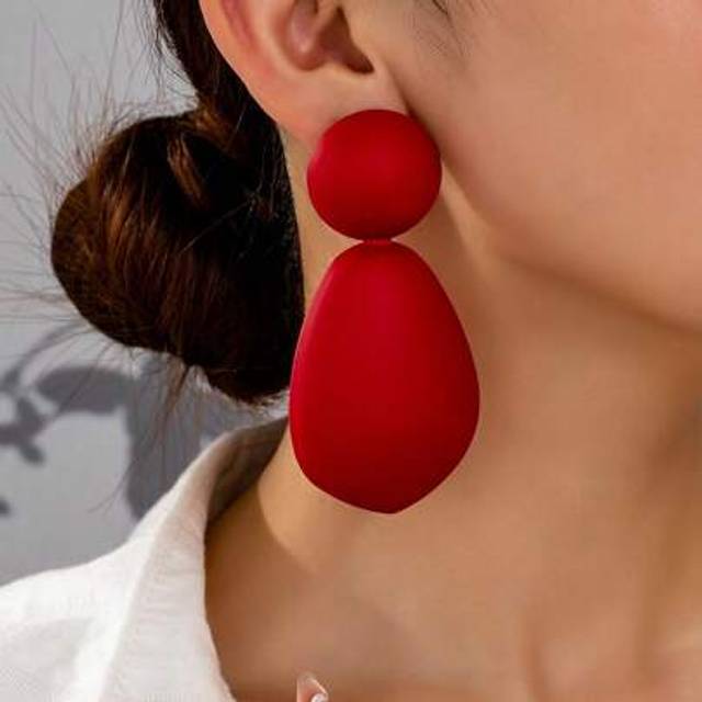 SHEIN 2pcs/Set European & American Style Exaggerated Red Dripping Paint Teardrop-Shaped Earrings, Suitable For Women&#39;s Holiday Celebrations And Parties