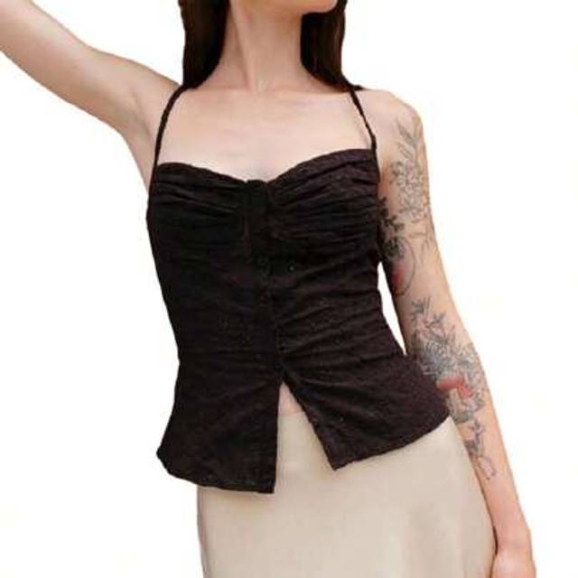 SHEIN Women Camisole Spaghetti Straps Sleeveless Ruched Hollow Crochet Flower Buttons Slim Vest Tank Tops