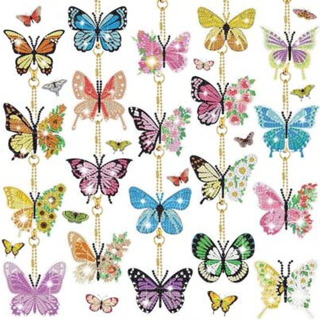 SHEIN 20 Sets Spring Flower Diamond Painting Keychain DIY Kits, Suitable For Adults And Kids, Diamond DIY Decorative Kits, Potted Plant And Floral Diamond A