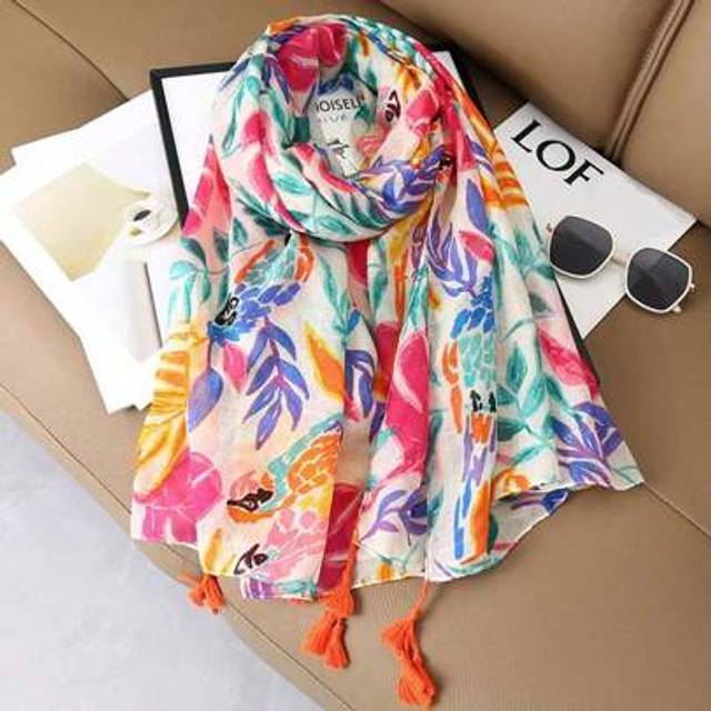 SHEIN 1pc Women Linen Vintage Style Tassel Scarf