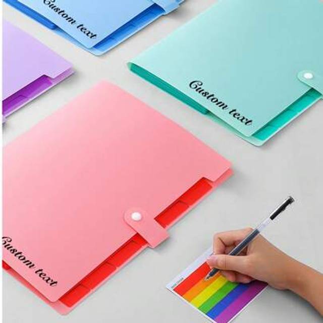SHEIN 1pc Multi-Layer Customizable File Folder With Text, Name, Company Name Printing To Quickly Locate Target Files And Improve Efficiency. Includes Colorf