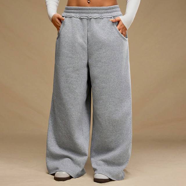 SHEIN Plus Size Solid Color Elastic Waist Pocket Simple Baggy Sweatpants, Casual Everyday Wear