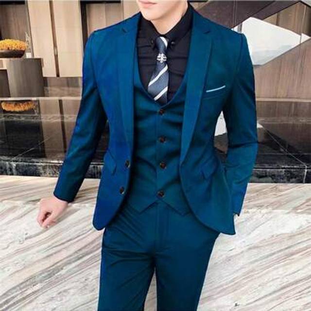 SHEIN Groom&#39;s Wedding Dress Wine Red Men Autumn Wedding Party Blazers Three Pieces Set Large Size Male Blazer Coat Trousers And Vest Fashion Slim Fit Suits