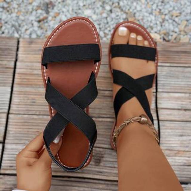 SHEIN 2024 Women Criss-Cross Strap Beach Sandals, Breathable Fabric Flat, Ideal For Casual Summer Holiday
