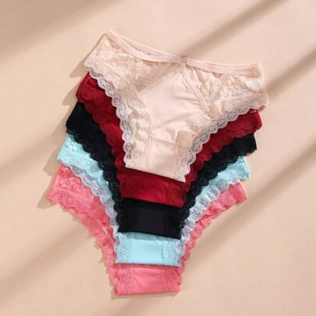 SHEIN 5 PCS Women&#39;s Sexy Lace Panties Low Waist Seamless Briefs Ice Silk Hollow Out Underwear