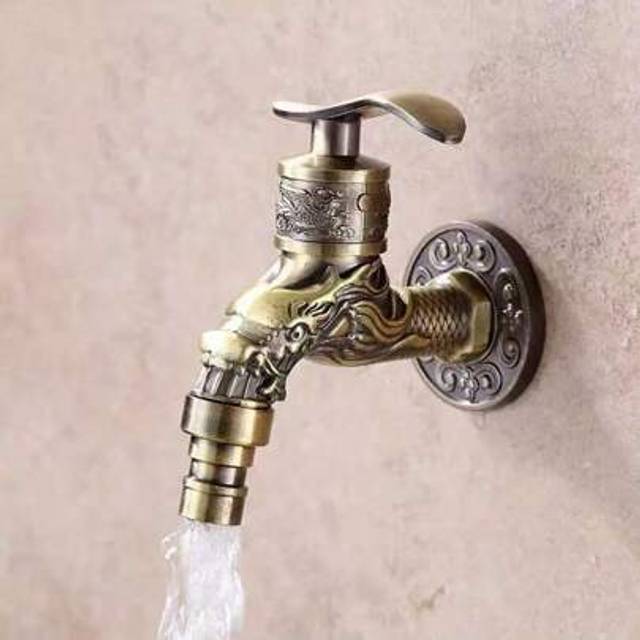 SHEIN &#34;Classic&#34; Vintage European-Style Single Cold Wall-Mounted Faucet - Stainless Steel, Perfect For Kitchen Sink, Washing Machine, Outdoor Garden & Bathro