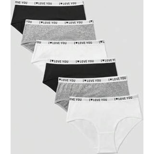 SHEIN 6pcs/Pack Tween Girls Minimalist Comfort Letter Elastic Breathable Soft Cotton Briefs