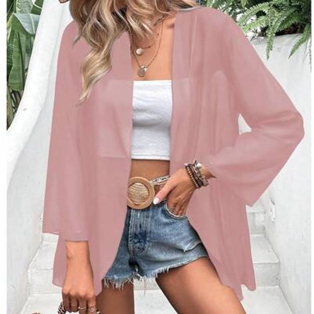SHEIN EARO Vacation Casual Solid Color Sheer Flared Sleeve Lightweight Jacket