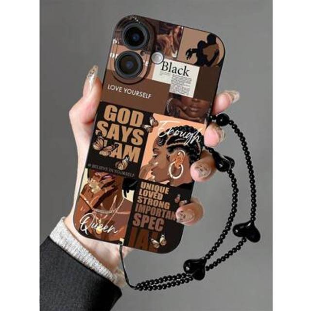 SHEIN Phone Charm, Phone Lanyard God Say Yes Pattern Liquid Silicone Mobile Phone Case Full-Body Protection Shockproof Anti-Fall TPU Soft Rubber Case Compat