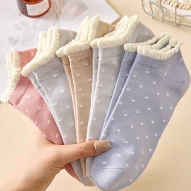 SHEIN 4 Pairs Women Colorful Ruffle Dot Ankle Socks, No Show Socks, Breathable & Comfortable, Suitable For Spring/Summer, Assorted Colors