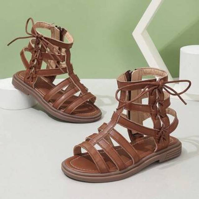 SHEIN Fashion Roman Sandals For Girls, High-Top Boots, Summer 2025 New Version, Korean Style Princess Shoes, Comfortable Soft Sole, Middle & Kids Beach Shoe