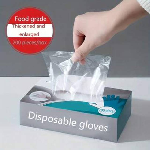 SHEIN 100/200pcs Disposable Gloves - High Quality, Rip Resistant PE Plastic, Suitable For Cooking, Cleaning, Barbecue, Kitchen & Outdoor Use, Barbecue Essen