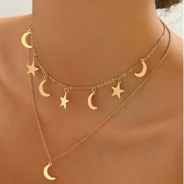 SHEIN 1pc New Design Simple Star & Moon Crescent Tassel Pendant Necklace