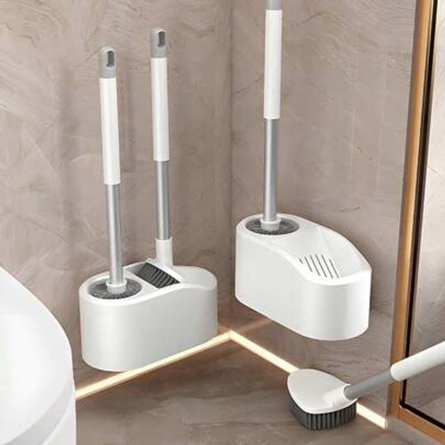 SHEIN 1pc Toilet Brush Set, Combo Of Toilet Brush And Triangle Floor Brush, 2-In-1 Set, Dense Brush Head, Non-Damage To Glazed Surface, Floor Brush Cleans W