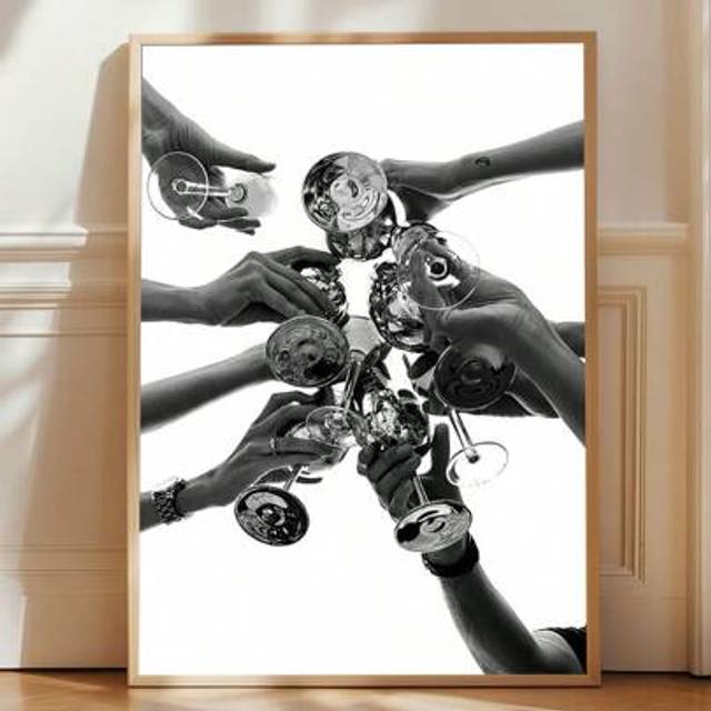 SHEIN 1pc/Set Vintage Black And White Cheers Printed Canvas Poster,Black & White Cocktail Canvas Wall Art Gift,Perfect For Home Office, Restaurant Or Living