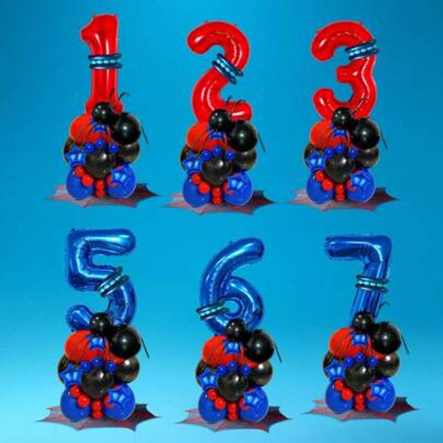 SHEIN 37pcs/Set Birthday Party Decoration Balloons, Spider Theme, 32-Inch Red/Dark Blue Number 0-9 Foil Balloons, Red/Blue/Black Balloon Set With DIY Spider