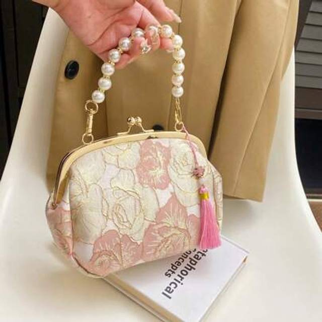 SHEIN Women&#39;s Summer Handbag, Fashion Clutch Bag With Beads Embroidery Tassel Floral Print, Suitable For Evening Banquet, Prom, Wedding, Party, Mother&#39;s Day