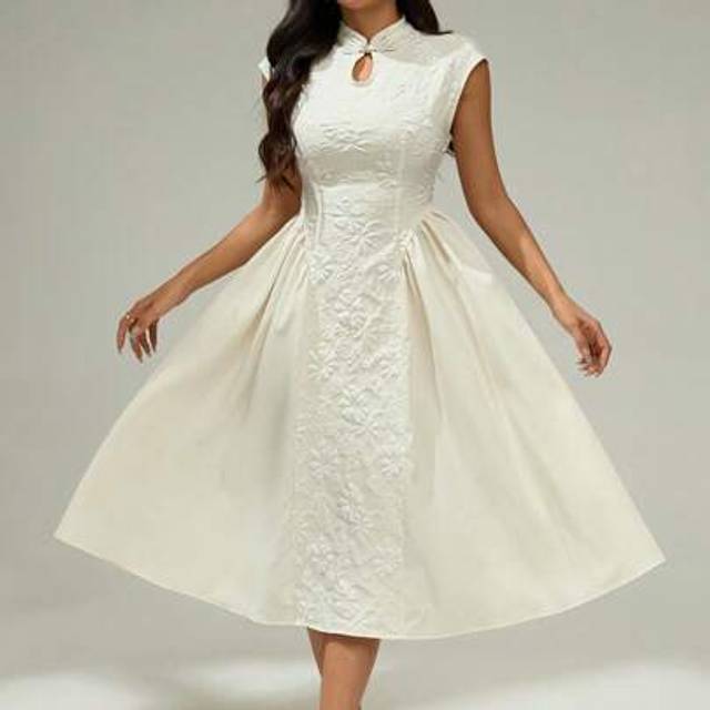 SHEIN Elegant Vintage Elegant Floral Jacquard Cap Sleeve Dress, Formal Dres Business Casual Woman