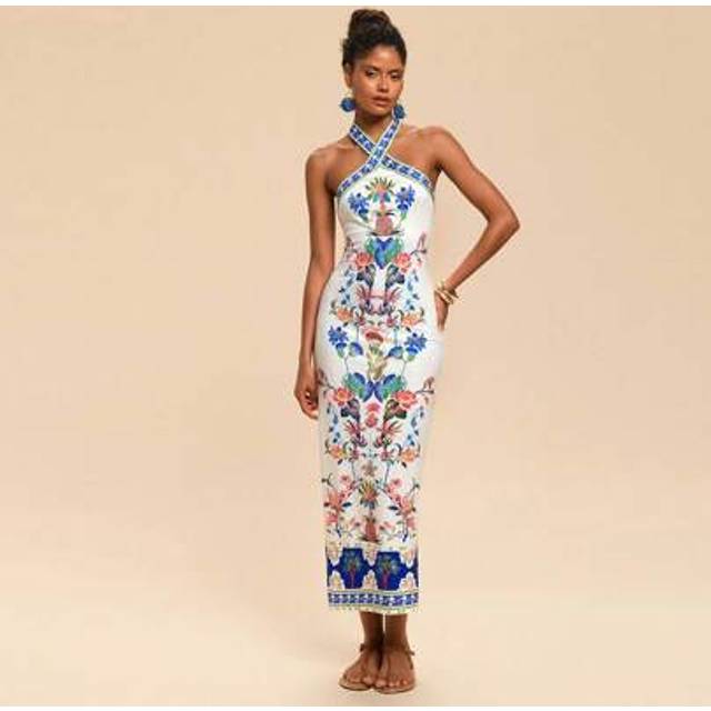 Travachic Women&#39;s Floral Print Fitted Elegant Sleeveless Swing Dress, Vacation Style,Summer,Summer Outfits For Women,Beachwear,Easter,Beach Outfits For Woman,Va