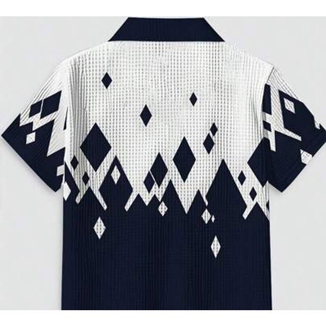 SHEIN Men&#39;s Comfortable Casual Short Sleeve Waffle Knit 3D Diamond Print Polo Shirt, Business/Golf/Outdoor Suitable For Summer