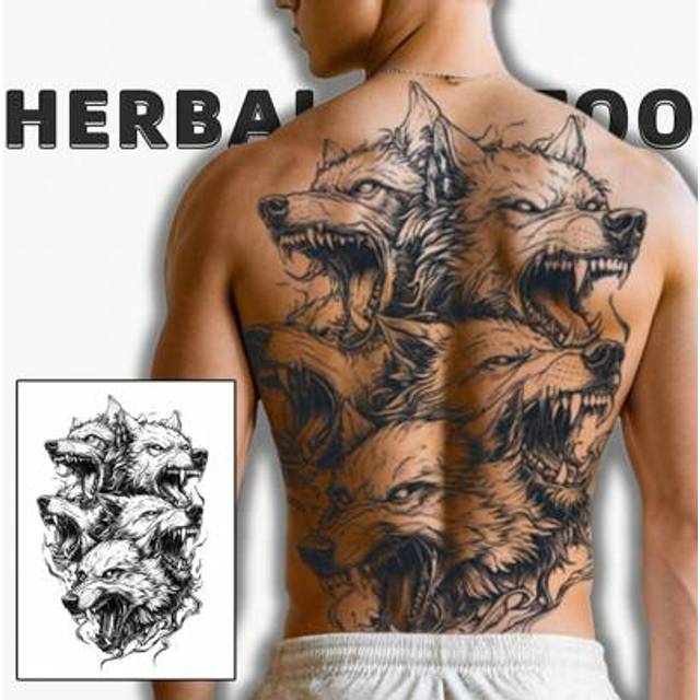 SHEIN 1Pc Hellwolf Backful Temporary Tattoo Semi Permanent Waterproof Sweatproof Last For 1-2 Weeks Realistic Herbal Juice Non-Reflective Anti-Friction Faux