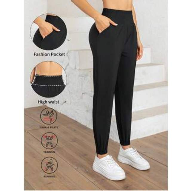 SHEIN 1pc Quick-Dry High Waist Joggers] 1pc Women&#39;S High Waist Athletic Joggers With Pockets, Quick-Dry Polyamide Fabric, Elastic Waistband, Solid Color, Br