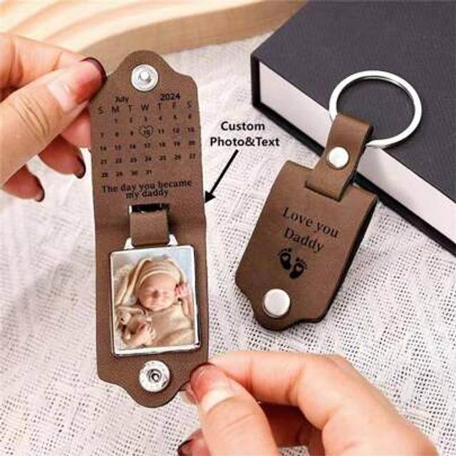 SHEIN Custom Photo And Text The Day You Became My Daddy Keychain For Dad,Personalized Baby Photo Keyring Gift For Dad, First Time Day Gift For Husband, New