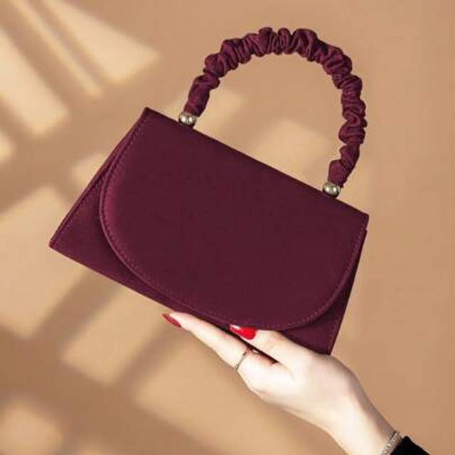 SHEIN 1pc New Elegant Fashion Burgundy Corduroy Handbag, Wrist Pleated Magnetic Closure Flap Clutch Purse, Suitable For Daily Use, Birthday Party, Wedding F