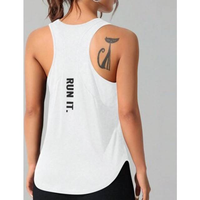 SHEIN Women&#39;s Solid Color Round Neck Mesh Casual Sports Tee Workout Tank Top