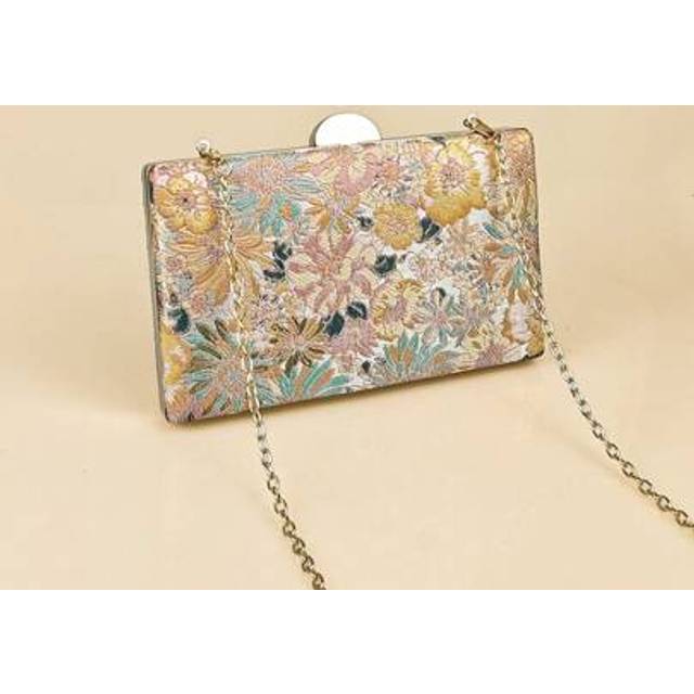 SHEIN Luxury Multi-Colored Floral Embroidered Evening Clutch Bag, Elegant Handmade Party Purses And Bags Women With Gold Metal Chain, Unique Pattern, Prom A