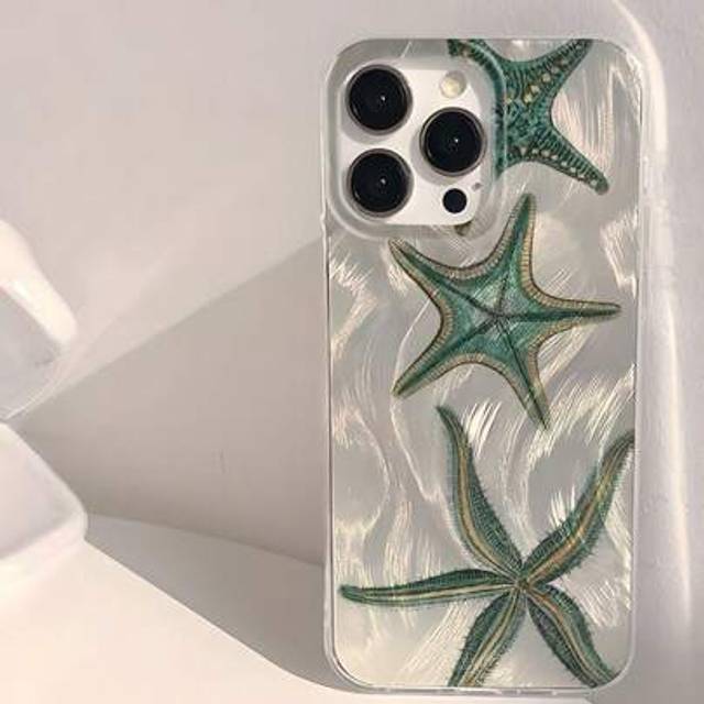 SHEIN Ocean 1 Pc Green Starfish Shiny Waterproof Shockproof Anti-Slip Soft Phone Case, Compatible With Iphone 16/16 Pro/16 Pro Max/16 Plus