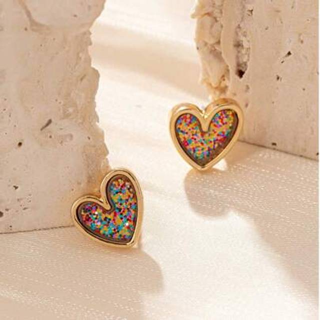SHEIN 1 Pair Fashionable Casual Heart-Shaped Stud Earrings With Sequin Decor
