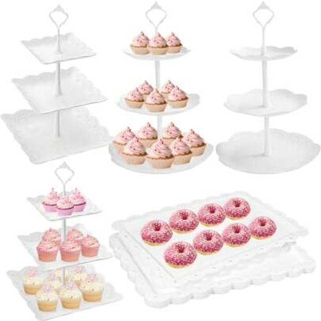 SHEIN 3pcs-Cake Stand White Plastic Dessert Table Stand Set , 3 Tier Cupcake Display Stand Cookie Tray Stand Serving Tray Cake Display Tower And 1 Piece Des