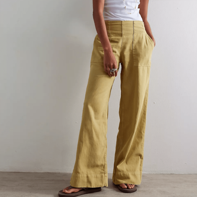 SHEIN Womens Summer Denim Pull-On Jeans Pockets High Waisted Baggy Straight Leg Stretchy Full Length Trousers Streetwear