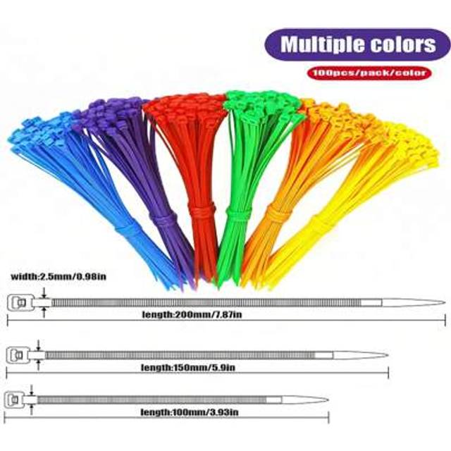 SHEIN 100 Black/White, Colored Cable Ties, Heavy-Duty High-Quality Plastic Ties With Tensile Strength, Self-Locking White Nylon Ties For Indoor And Outdoor
