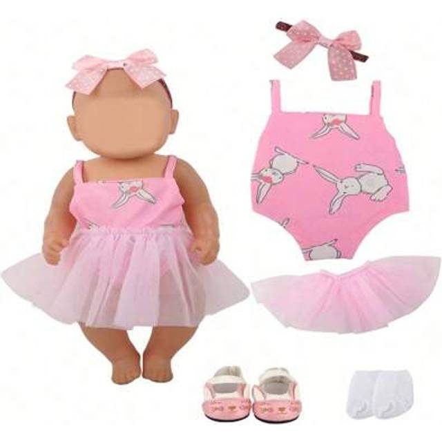 SHEIN 1pc Infant Doll Clothes Set, Rabbit/Lotus/Leaf Pattern Swimsuit With Pink Tutu Skirt, Suitable For 18-Inch Baby Dolls, Reborn Dolls, Toddlers, Childre