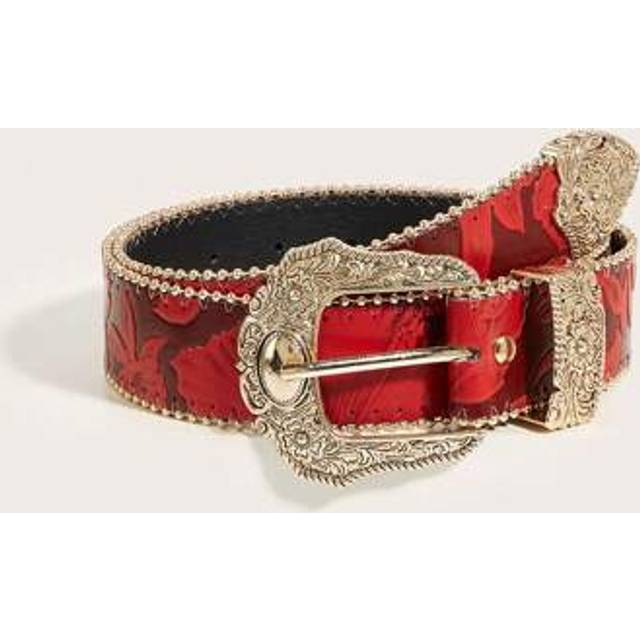 SHEIN 1pc Women&#39;s Embossed Cowgirl Western Style Jeans Belt With Beads & Buckle, Fashionable For Everyday Wear Summer, School
