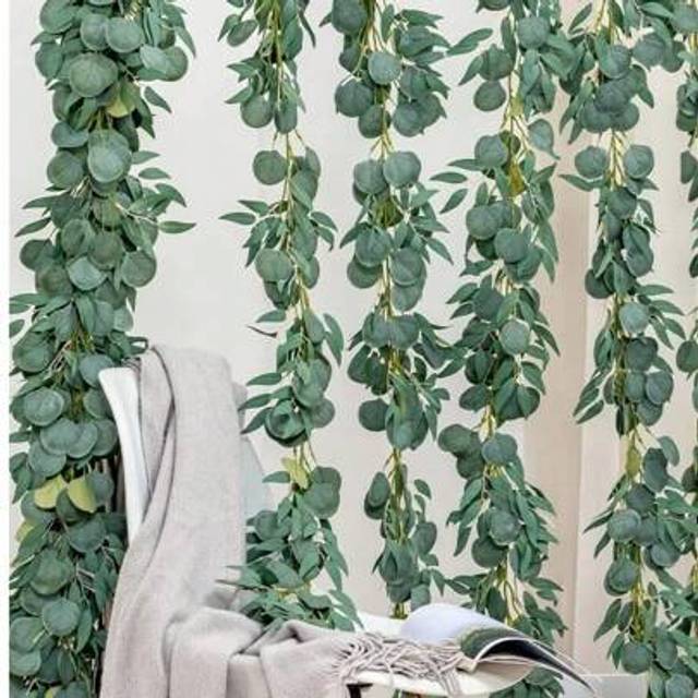 SHEIN 1pc Artificial Green Leaf Vine, 100cm Green Plant Leaf Garland With Eucalyptus And Willow Leaves Decoration For Wedding, Party, Home Decor, Fake Plant