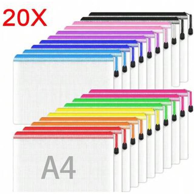 SHEIN 20PCS A4 Plastic Wallets File Folder Zip Lock Bags Document Wallet File Zipper Bags For Office Home School Supplies,Back To School,School Supplies